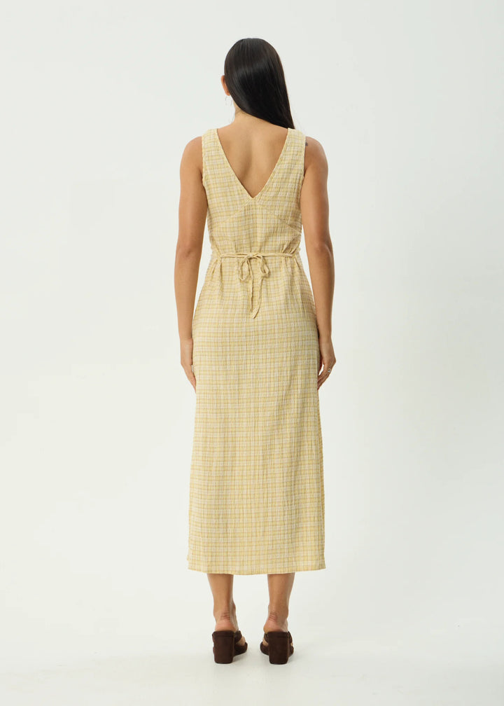 AFENDS Womens Sunday - Seersucker Check Maxi Dress - Lemon Check, WOMENS DRESSES, AFENDS, Elwood 101