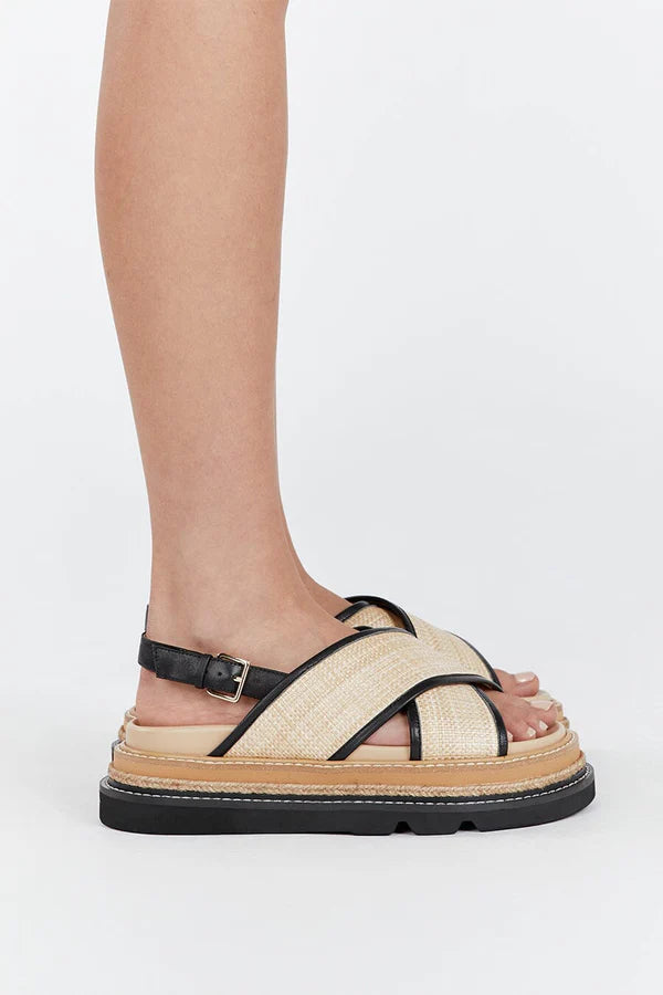 ALIAS MAE Womens Verona Sandals - Black / Natural Raffia, WOMENS SHOES, ALIAS MAE, Elwood 101