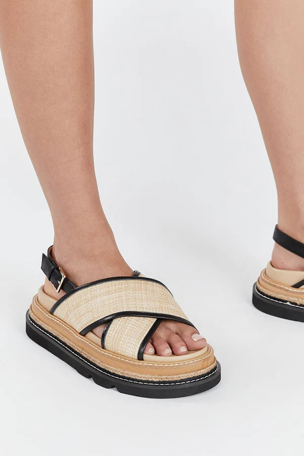 ALIAS MAE Womens Verona Sandals - Black / Natural Raffia, WOMENS SHOES, ALIAS MAE, Elwood 101
