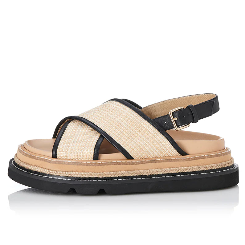 ALIAS MAE Womens Verona Sandals - Black / Natural Raffia, WOMENS SHOES, ALIAS MAE, Elwood 101