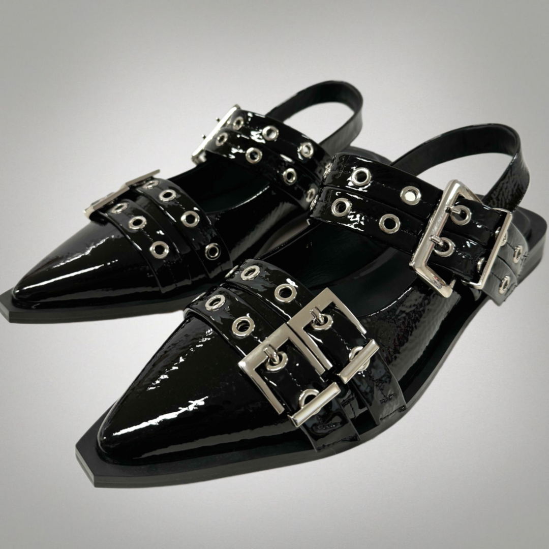 ALIAS MAE Womens Zina Sling Back Leather Shoes - Black Crinkle, WOMENS SHOES, ALIAS MAE, Elwood 101