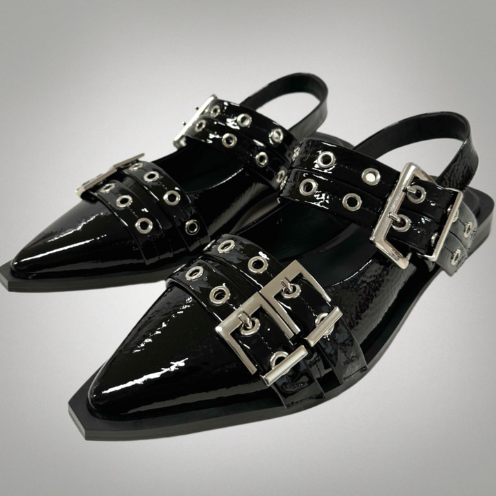 ALIAS MAE Womens Zina Sling Back Leather Shoes - Black Crinkle, WOMENS SHOES, ALIAS MAE, Elwood 101