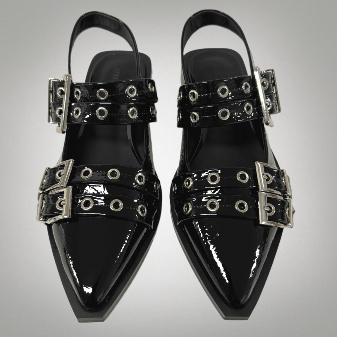 ALIAS MAE Womens Zina Sling Back Leather Shoes - Black Crinkle, WOMENS SHOES, ALIAS MAE, Elwood 101