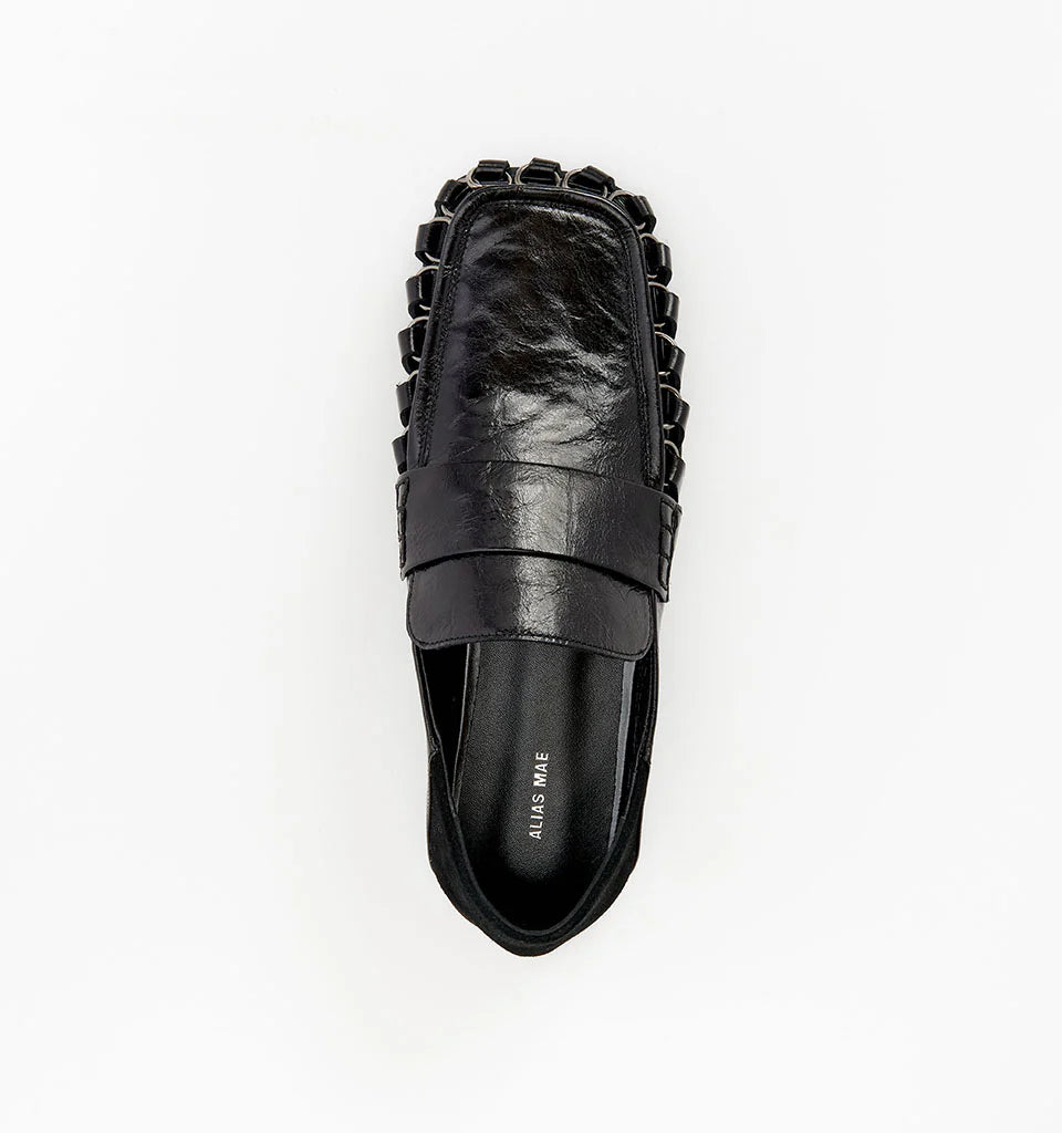 ALIAS MAE Womens Apostle Loafers in Black Oily Crinkle Leather, WOMENS SHOES, ALIAS MAE, Elwood 101