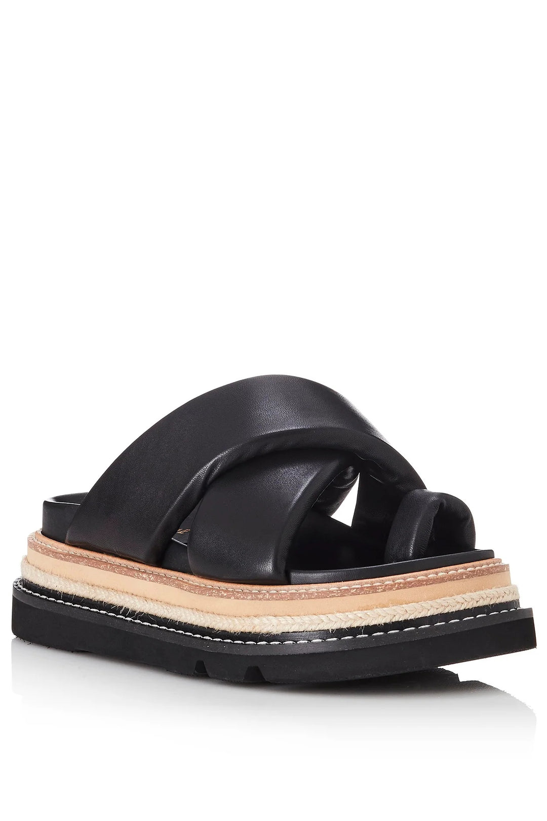 ALIAS MAE Womens Venga Black Leather Slides, WOMENS SHOES, ALIAS MAE, Elwood 101
