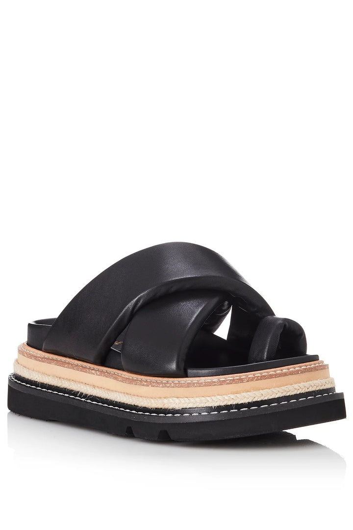ALIAS MAE Womens Venga Black Leather Slides, WOMENS SHOES, ALIAS MAE, Elwood 101
