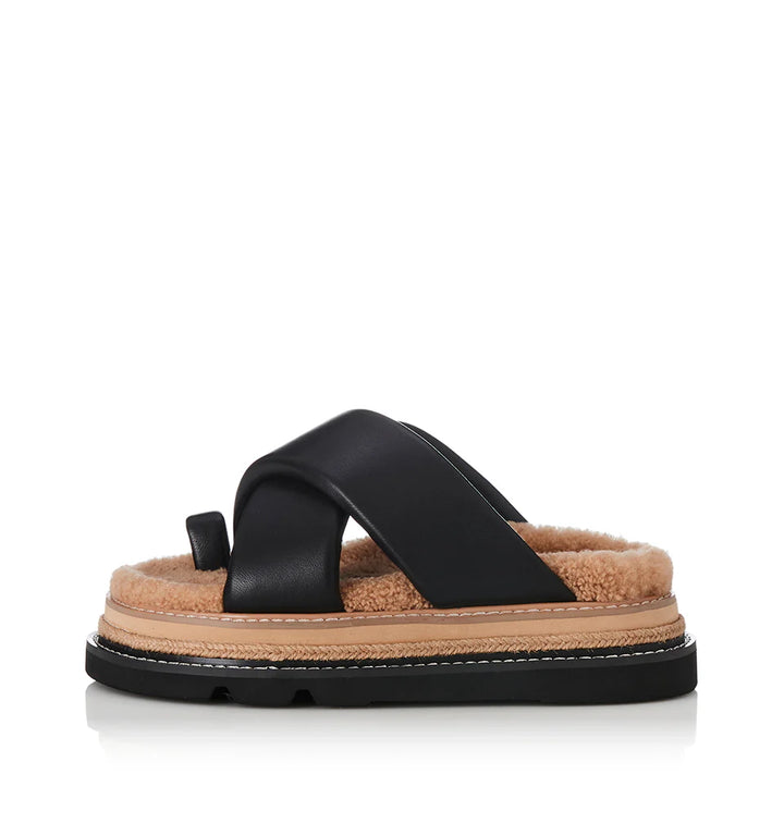 ALIAS MAE Womens Venga Leather Sandals - Black Leather / Shearling, WOMENS SHOES, ALIAS MAE, Elwood 101