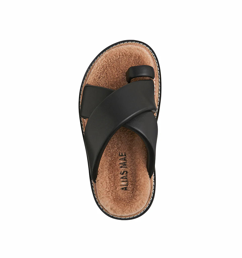 ALIAS MAE Womens Venga Leather Sandals - Black Leather / Shearling, WOMENS SHOES, ALIAS MAE, Elwood 101