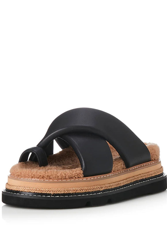 ALIAS MAE Womens Venga Leather Sandals - Black Leather / Shearling