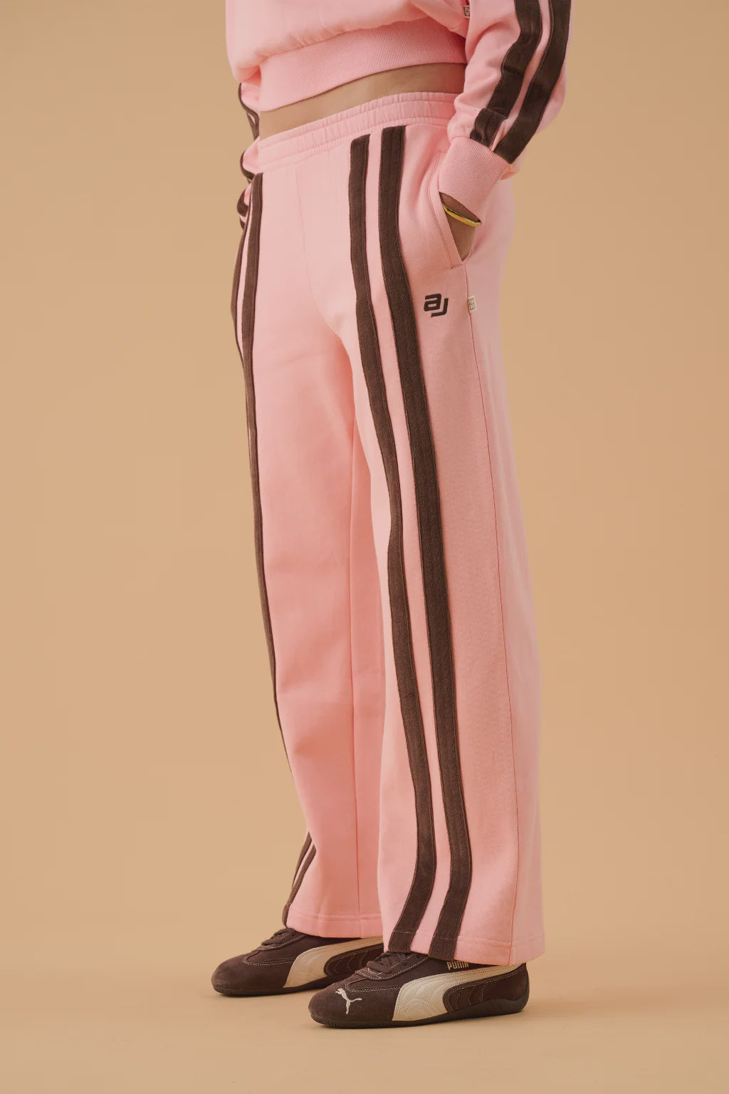ARAMINTA JAMES Womens AJ Logo Stripe Trackpant in Rose Quartz, WOMENS TRACK PANTS, ARAMINTA JAMES, Elwood 101