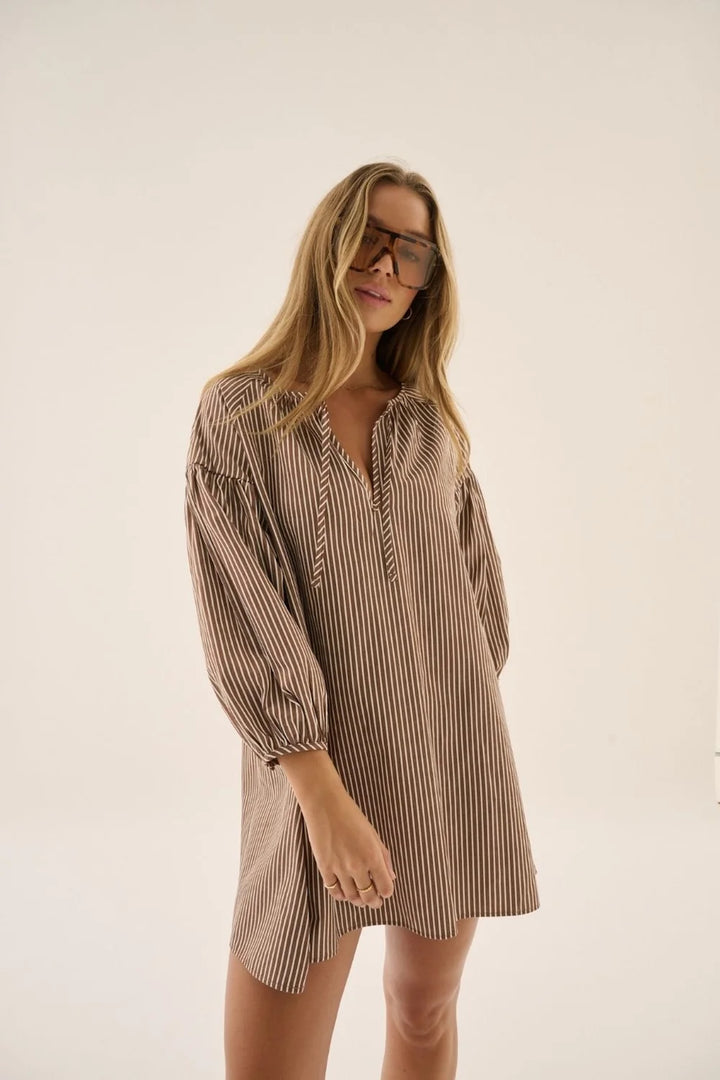 ARAMINTA JAMES Womens AJ Stripe Dress in Chocolate, WOMENS DRESSES, ARAMINTA JAMES, Elwood 101