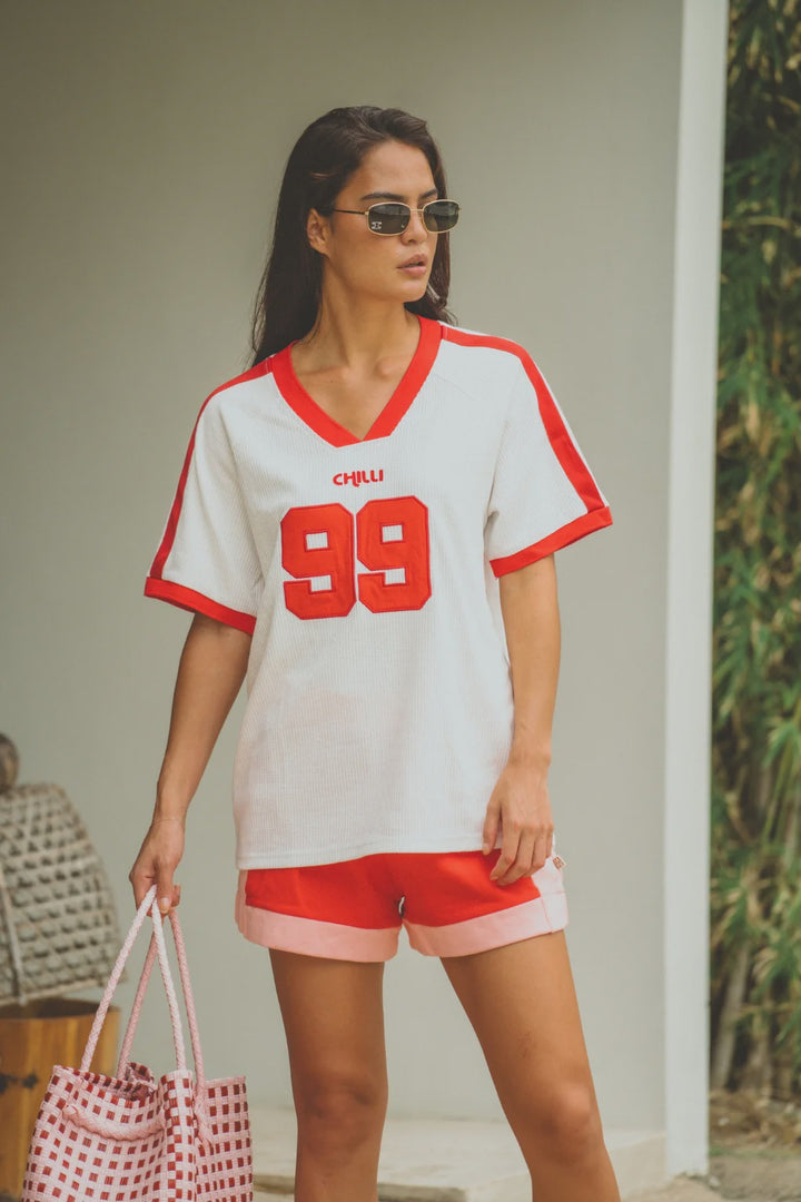 ARAMINTA JAMES Womens Chilli 99 Waffle Tee in Coconut