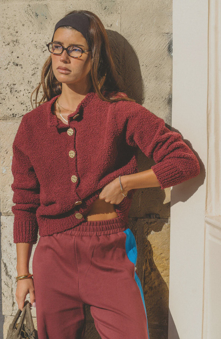 ARAMINTA JAMES Womens Sherpa Cardigan in Chocolate Truffle