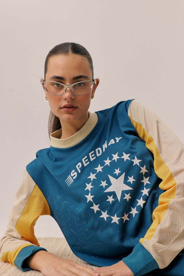 ARAMINTA JAMES Womens Speedway Long Sleeve Tee in Maritime Blue, WOMENS TEES & TANKS, ARAMINTA JAMES, Elwood 101