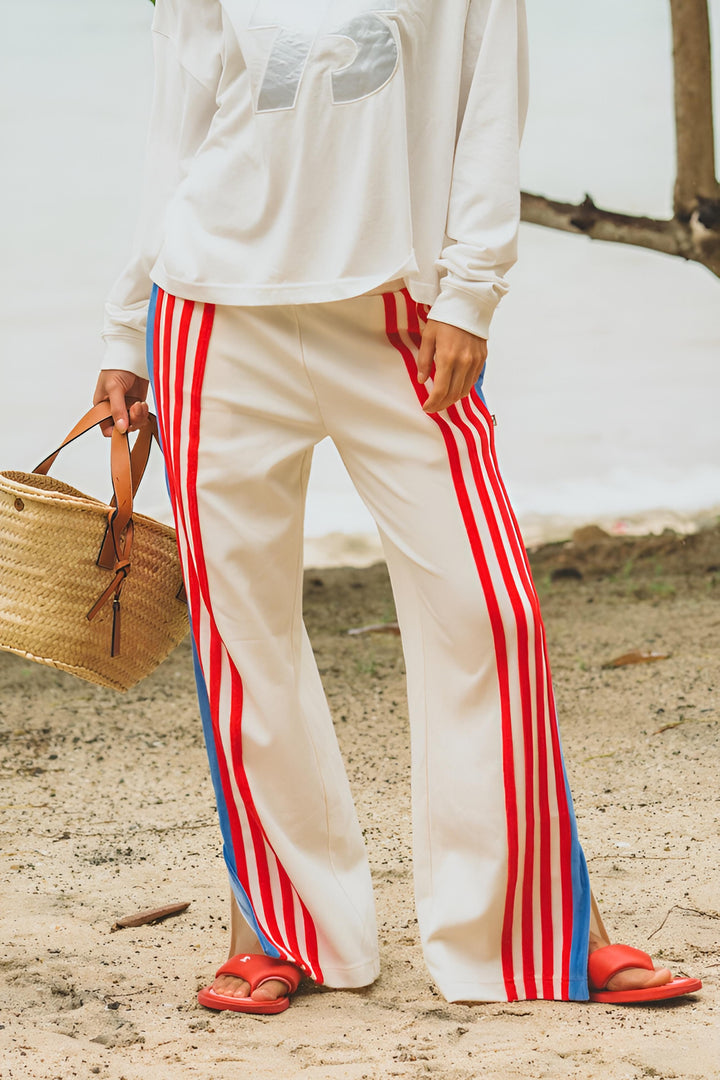 ARAMINTA JAMES Womens Stripe Sports Sheen Pant in Snow, WOMENS TRACK PANTS, ARAMINTA JAMES, Elwood 101