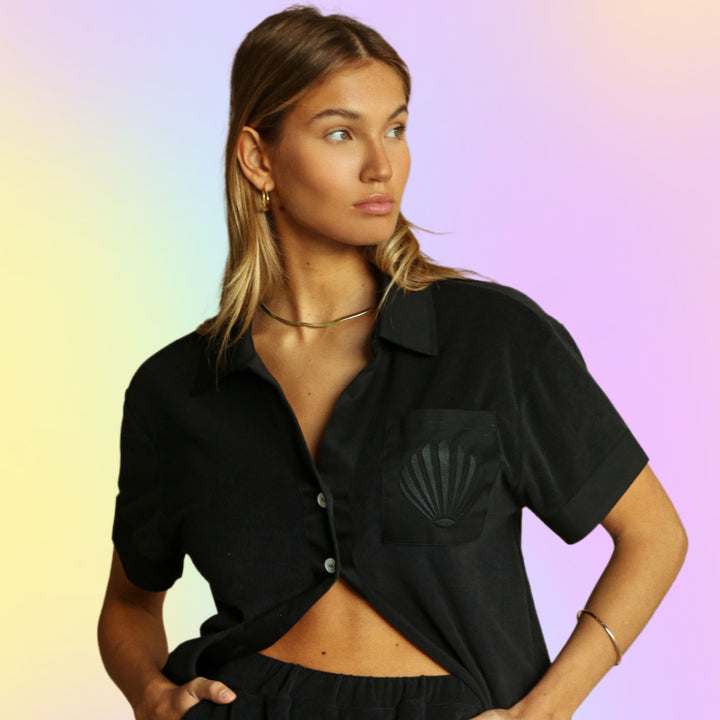 ARAMINTA JAMES Womens Terry Riviera Shirt Set - Noir, WOMENS TOPS & SHIRTS, ARAMINTA JAMES, Elwood 101