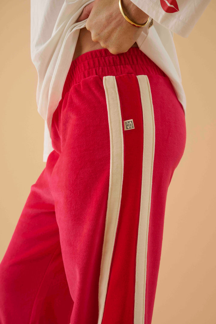 ARAMINTA JAMES Womens Velour Splice Trackpant in Tango Red, WOMENS TRACK PANTS, ARAMINTA JAMES, Elwood 101