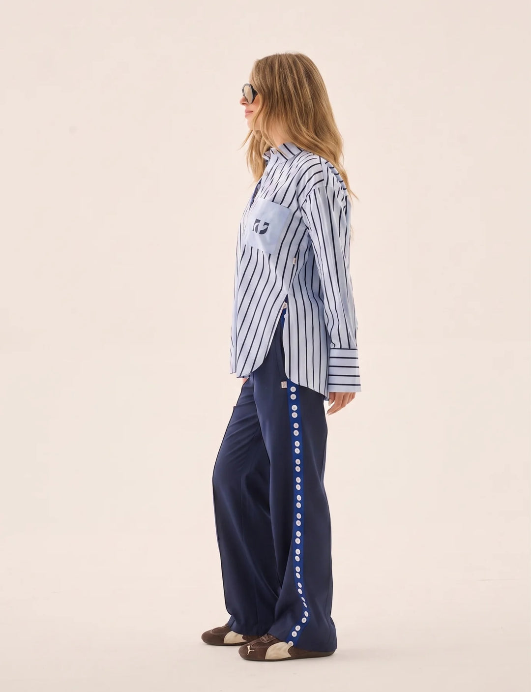 ARAMINTA JAMES Womens AJ Crest Palermo Stripe Shirt in Sea Blue