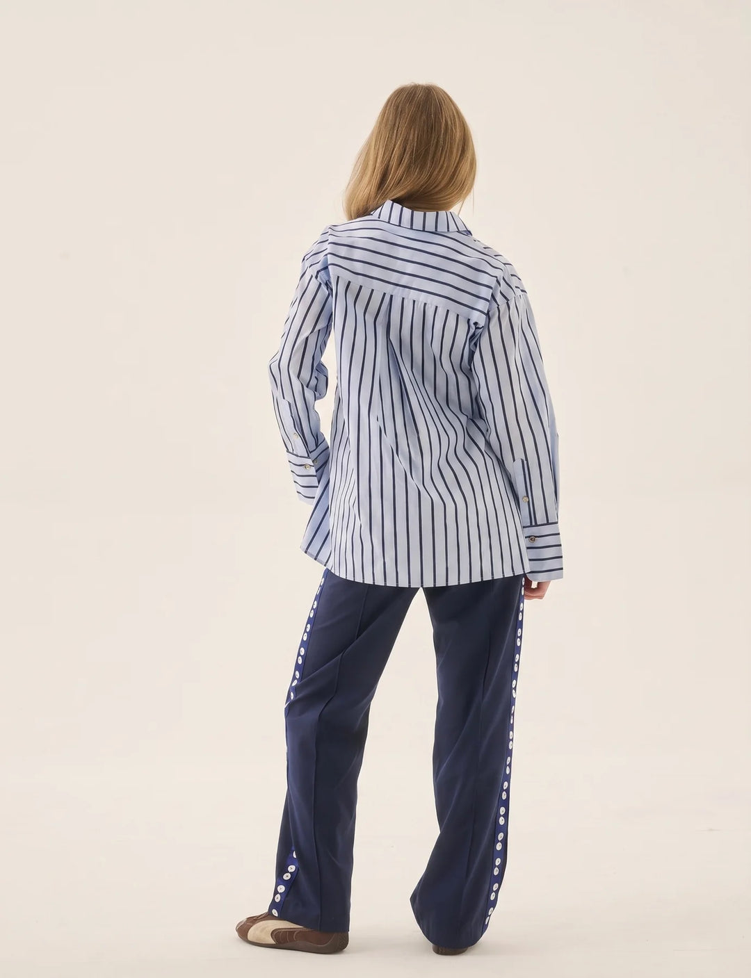 ARAMINTA JAMES Womens AJ Crest Palermo Stripe Shirt in Sea Blue