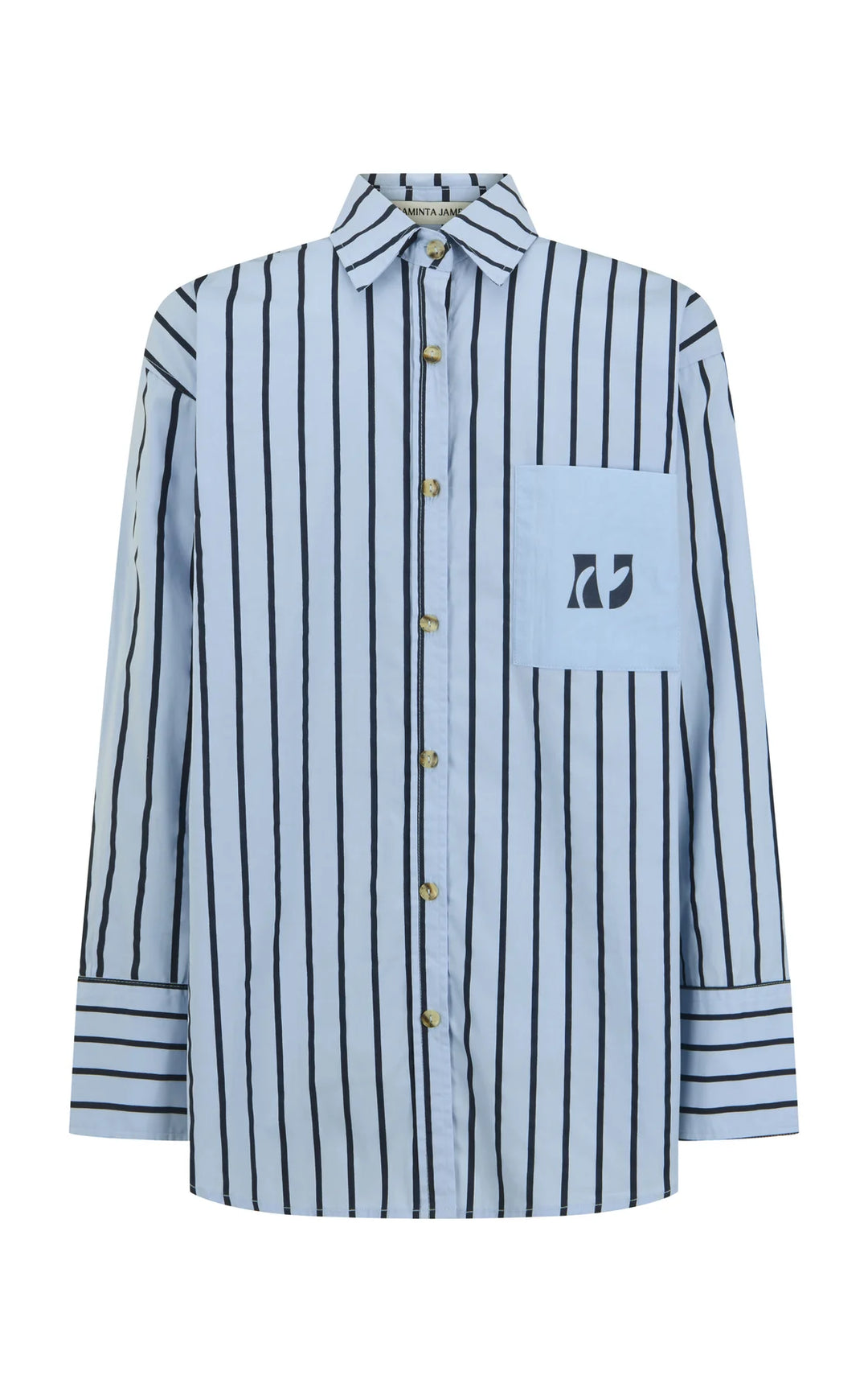 ARAMINTA JAMES Womens AJ Crest Palermo Stripe Shirt in Sea Blue