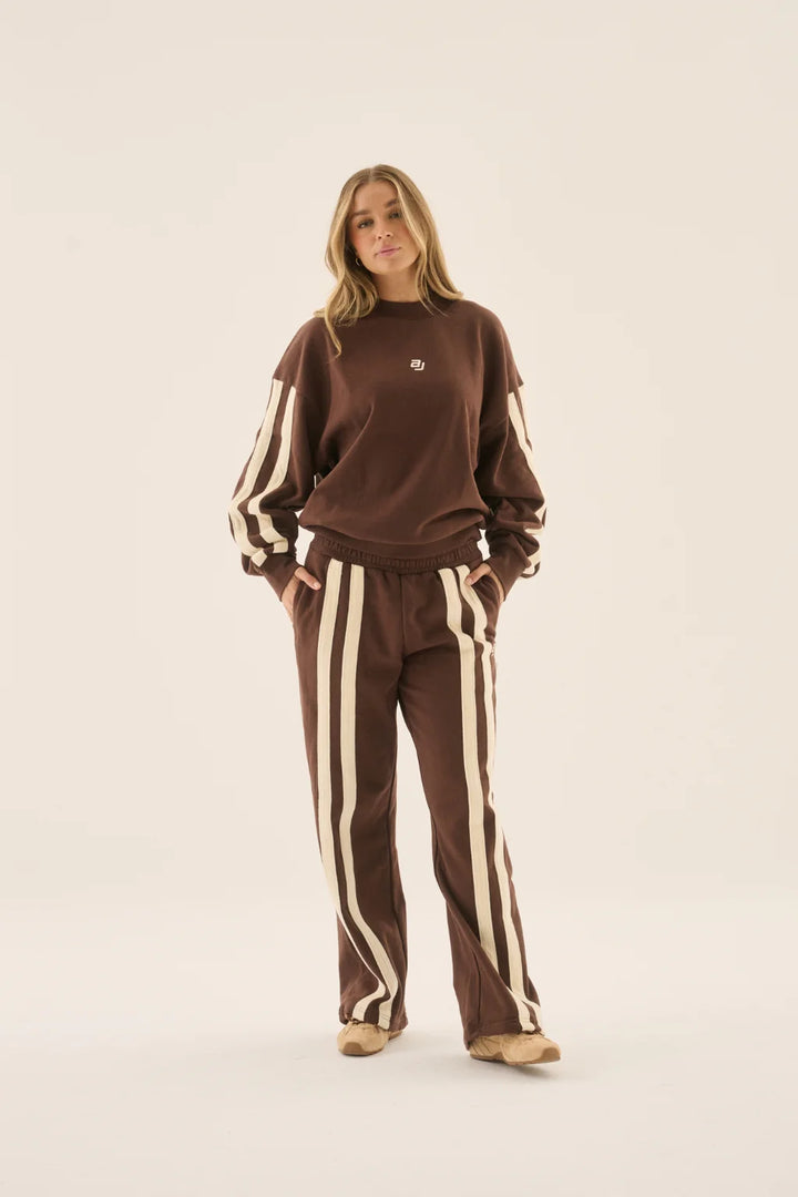 ARAMINTA JAMES Womens AJ Logo Stripe Trackpant in Chicory Coffee, WOMENS TRACK PANTS, ARAMINTA JAMES, Elwood 101