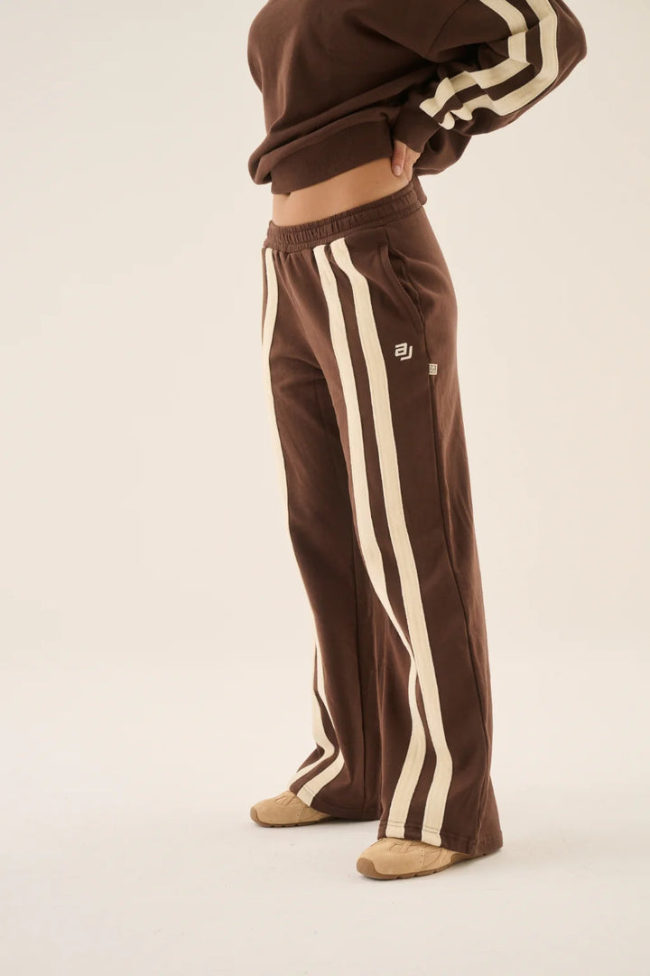 ARAMINTA JAMES Womens AJ Logo Stripe Trackpant in Chicory Coffee, WOMENS TRACK PANTS, ARAMINTA JAMES, Elwood 101