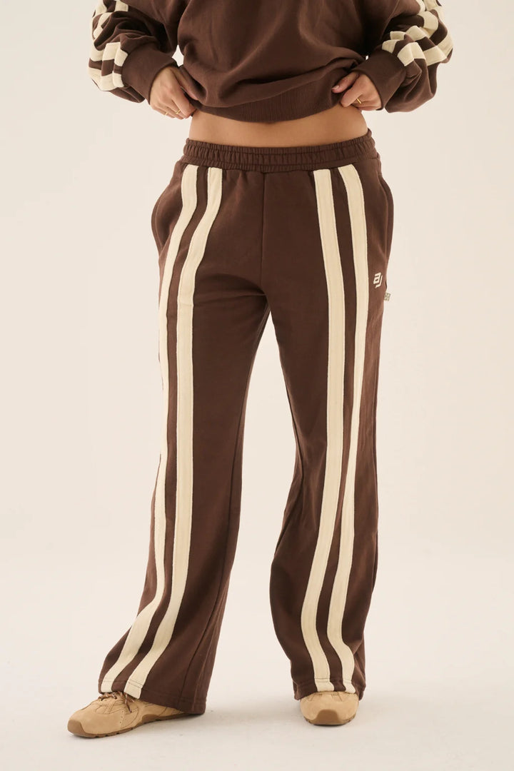 ARAMINTA JAMES Womens AJ Logo Stripe Trackpant in Chicory Coffee, WOMENS TRACK PANTS, ARAMINTA JAMES, Elwood 101
