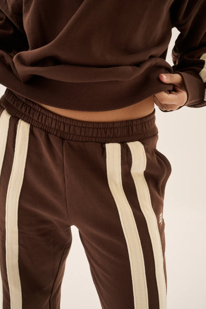 ARAMINTA JAMES Womens AJ Logo Stripe Trackpant in Chicory Coffee, WOMENS TRACK PANTS, ARAMINTA JAMES, Elwood 101