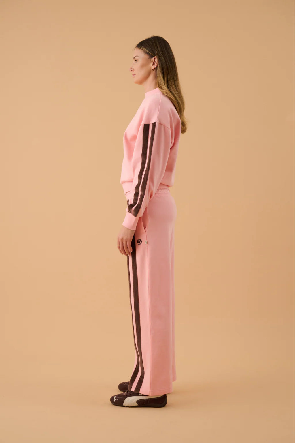 ARAMINTA JAMES Womens AJ Logo Stripe Trackpant in Rose Quartz, WOMENS TRACK PANTS, ARAMINTA JAMES, Elwood 101