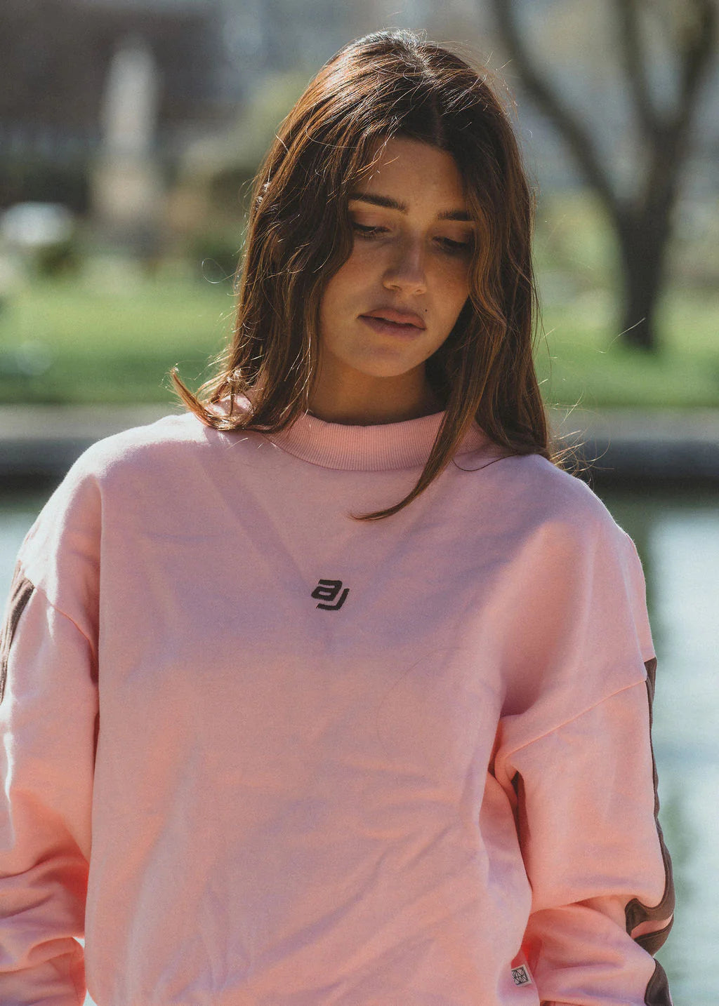 ARAMINTA JAMES Womens AJ Logo Sweatshirt in Rose Quartz, WOMENS KNITS & SWEATERS, ARAMINTA JAMES, Elwood 101