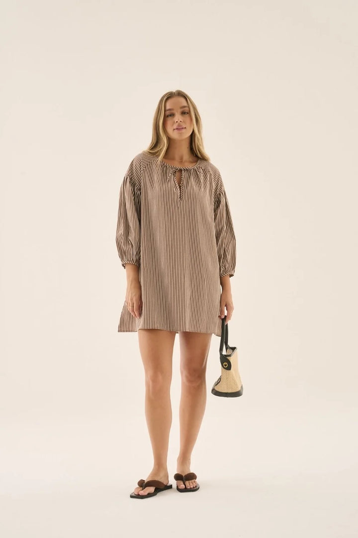 ARAMINTA JAMES Womens AJ Stripe Dress in Chocolate, WOMENS DRESSES, ARAMINTA JAMES, Elwood 101