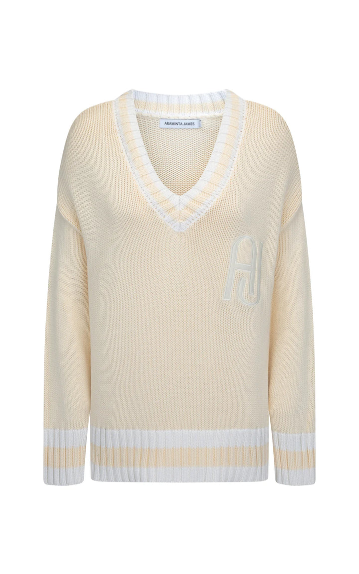 ARAMINTA JAMES Womens AJ V-Neck Knit Sweater Lemon Cream, WOMENS KNITS & SWEATERS, ARAMINTA JAMES, Elwood 101