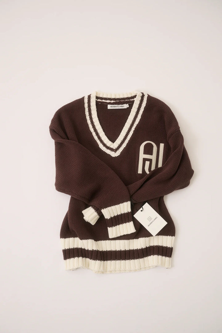 ARAMINTA JAMES Womens AJ V Neck Knit Sweater in Chicory Coffee, WOMENS KNITS & SWEATERS, ARAMINTA JAMES, Elwood 101