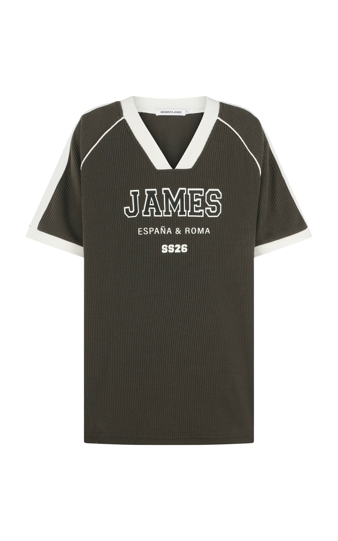 ARAMINTA JAMES Womens James College Waffle Tee in Washed Black