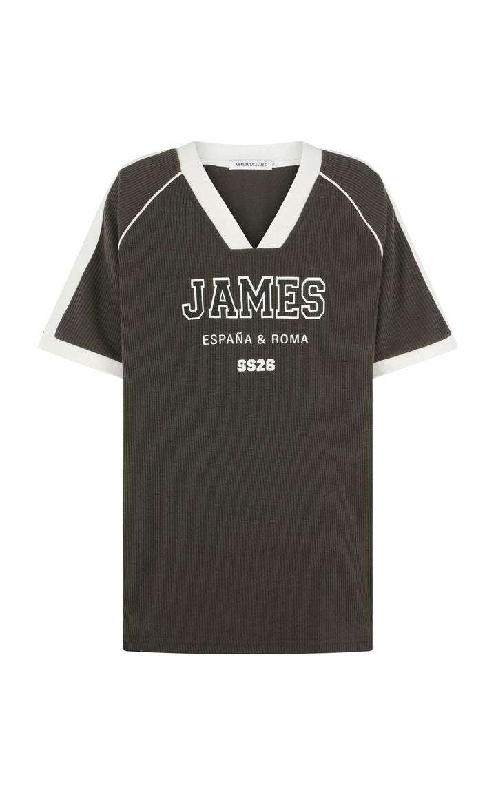 ARAMINTA JAMES Womens James College Waffle Tee in Washed Black