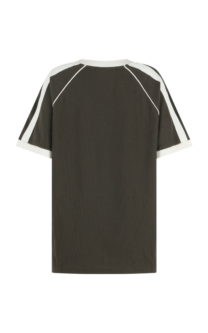 ARAMINTA JAMES Womens James College Waffle Tee in Washed Black