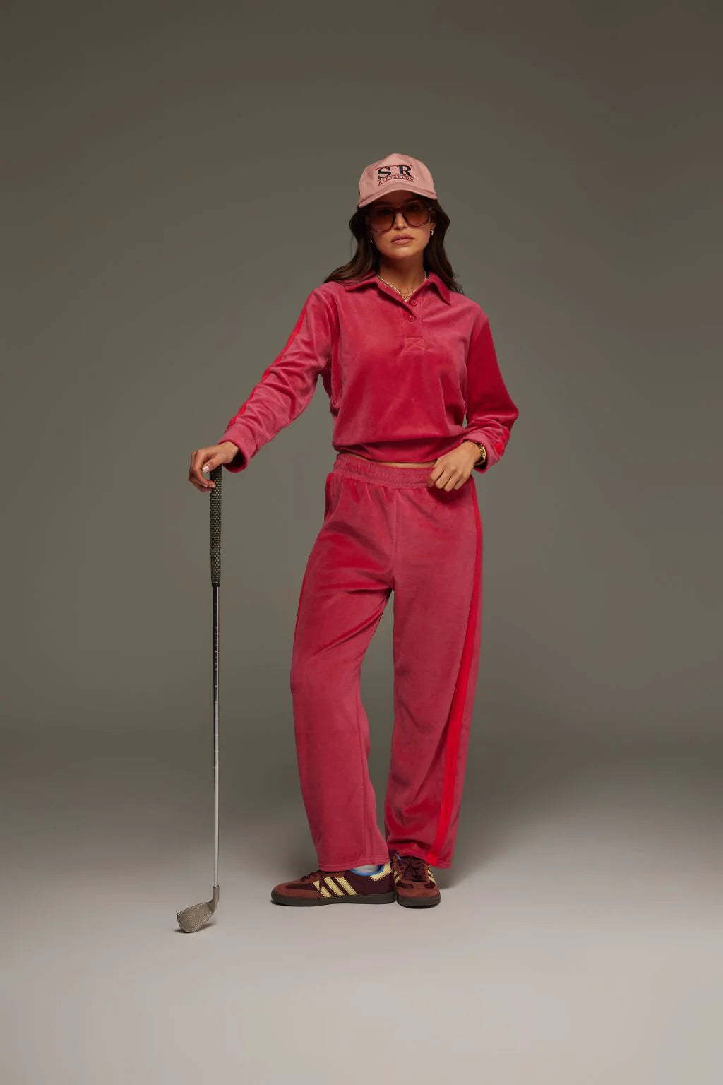ARAMINTA JAMES Womens Mara Velour Pant Pomegranate, WOMENS TRACK PANTS, ARAMINTA JAMES, Elwood 101