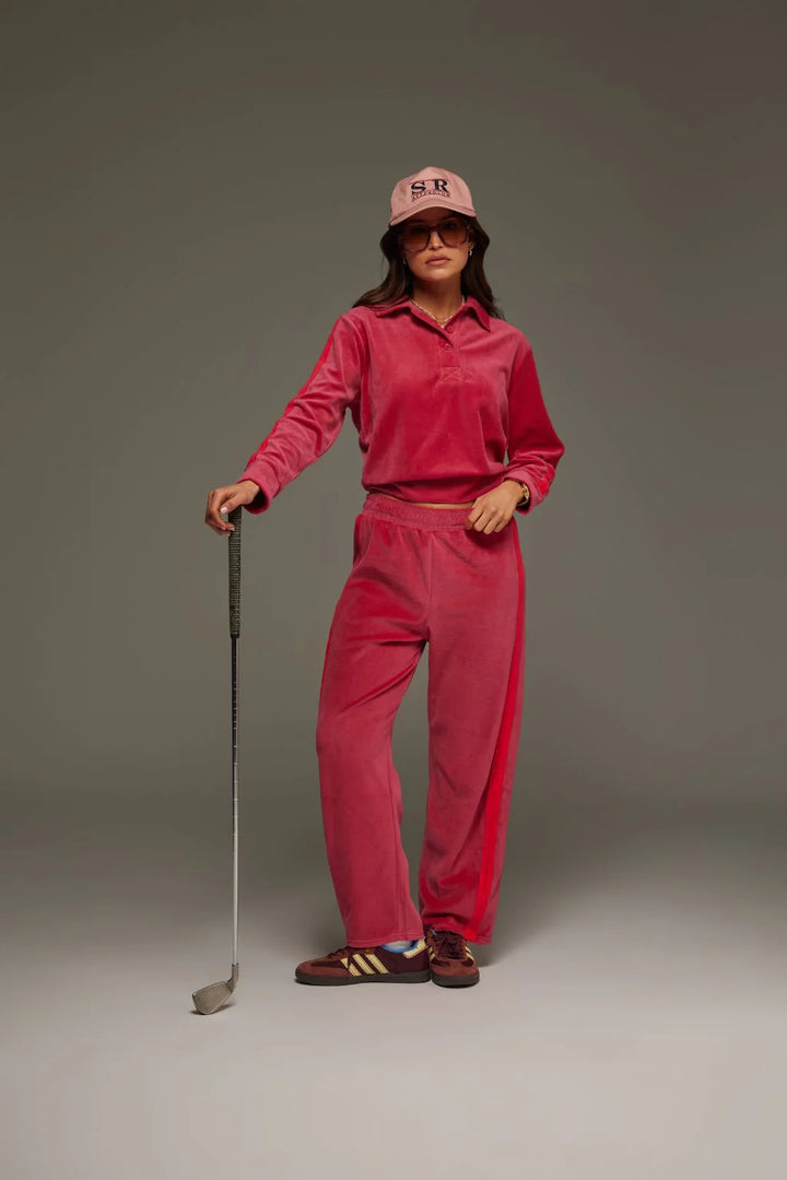 ARAMINTA JAMES Womens Mara Velour Pant Pomegranate, WOMENS TRACK PANTS, ARAMINTA JAMES, Elwood 101