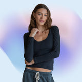 ARAMINTA JAMES Womens Monogram Long Sleeve Top Noir, WOMENS TOPS & SHIRTS, ARAMINTA JAMES, Elwood 101