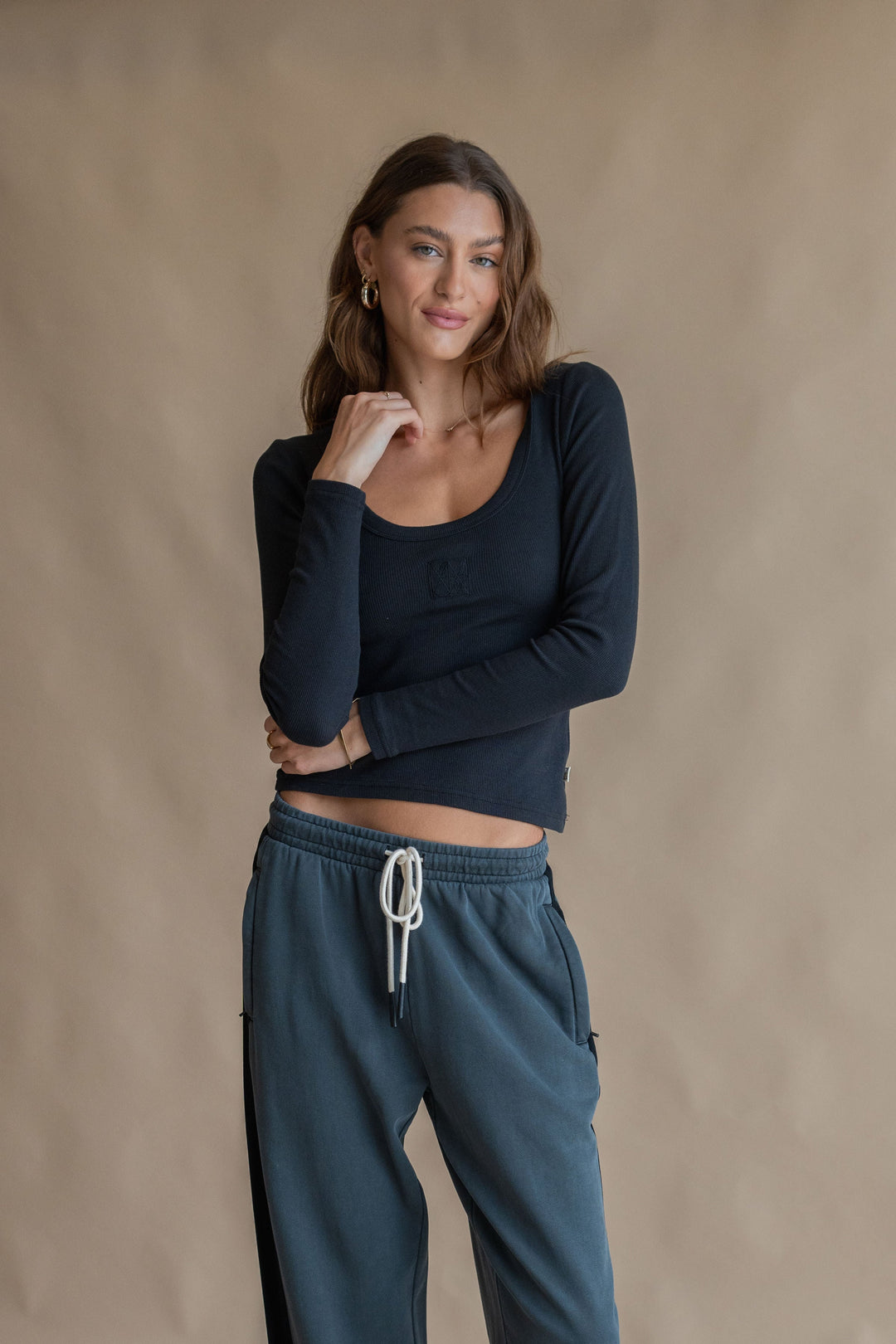 ARAMINTA JAMES Womens Monogram Long Sleeve Top Noir, WOMENS TOPS & SHIRTS, ARAMINTA JAMES, Elwood 101