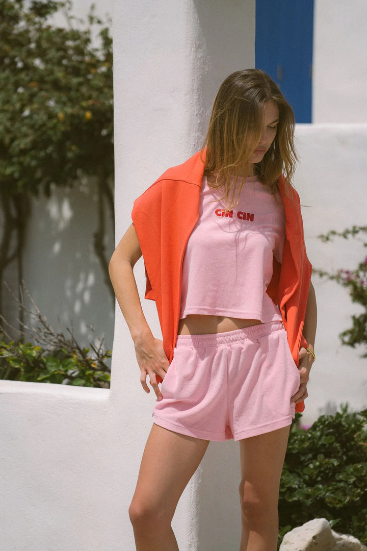 ARAMINTA JAMES Womens Palmera V Neck Sweatshirt in Soft Coral