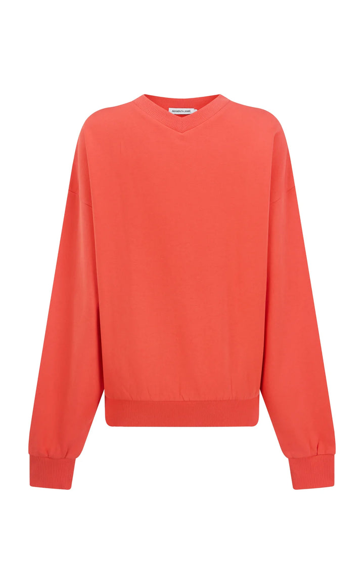 ARAMINTA JAMES Womens Palmera V Neck Sweatshirt in Soft Coral