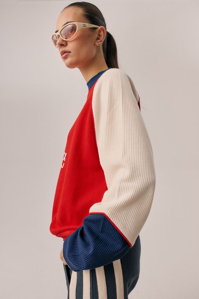 ARAMINTA JAMES Womens Races Waffle Sweatshirt in Poppy Red, WOMENS KNITS & SWEATERS, ARAMINTA JAMES, Elwood 101