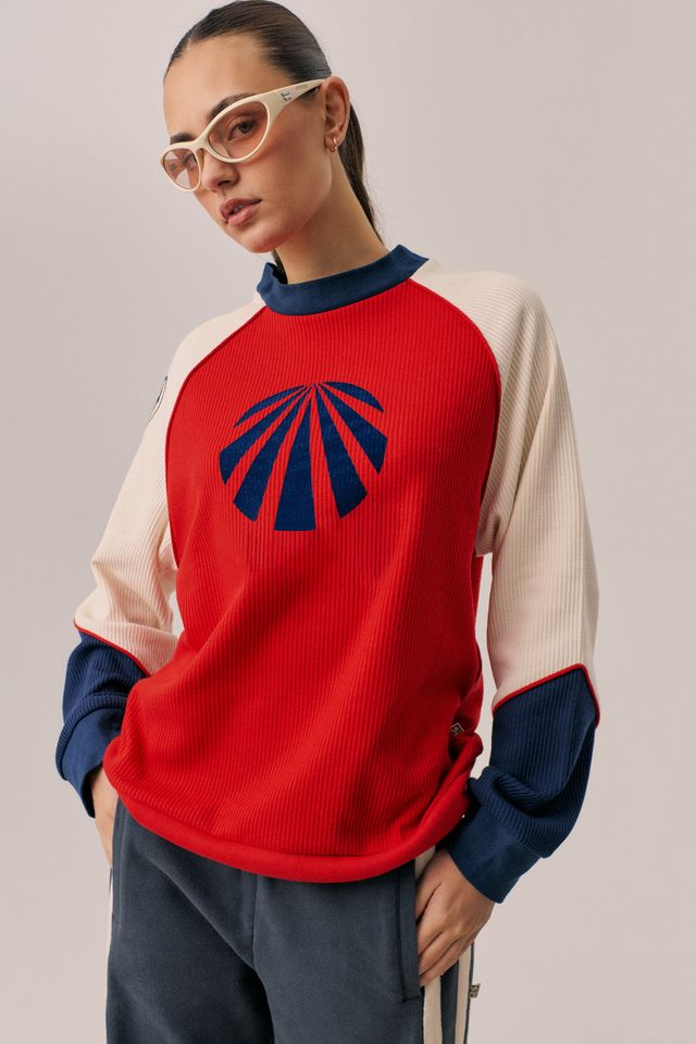 ARAMINTA JAMES Womens Races Waffle Sweatshirt in Poppy Red, WOMENS KNITS & SWEATERS, ARAMINTA JAMES, Elwood 101