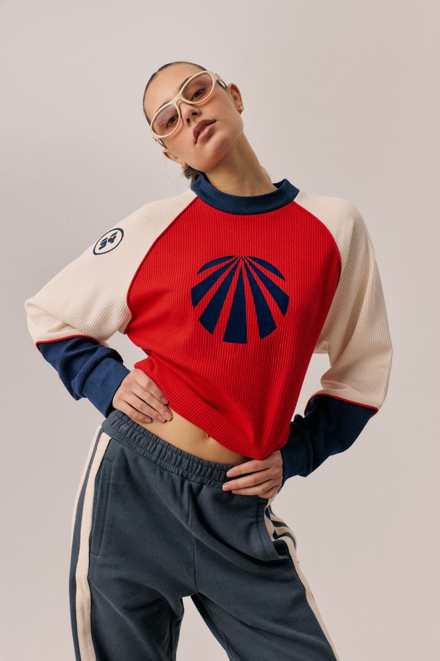 ARAMINTA JAMES Womens Races Waffle Sweatshirt in Poppy Red, WOMENS KNITS & SWEATERS, ARAMINTA JAMES, Elwood 101