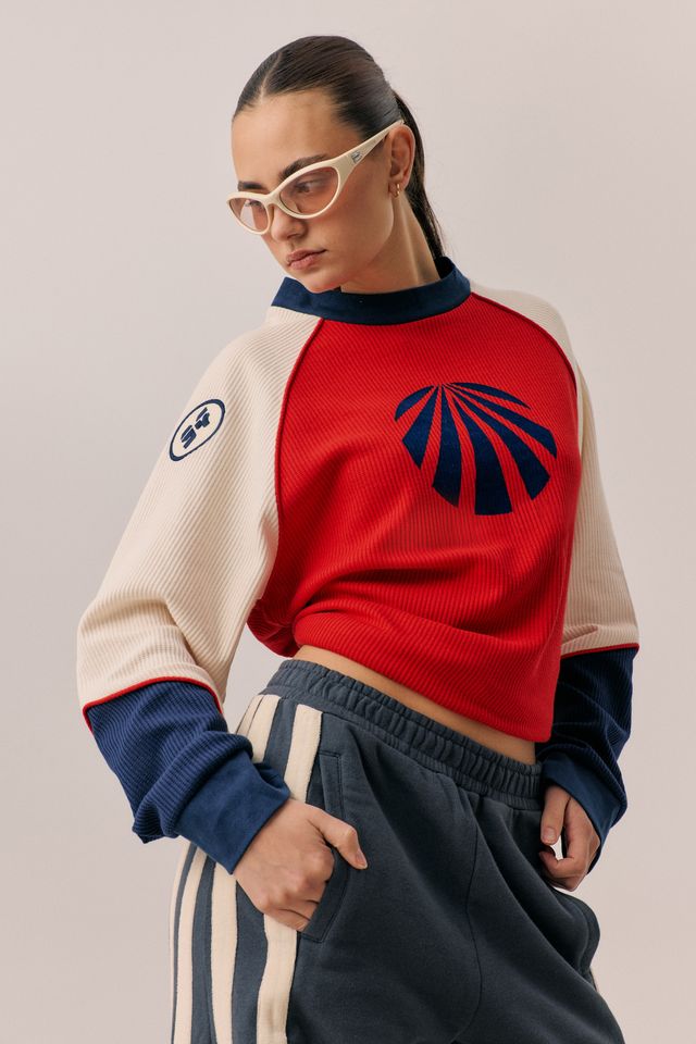 ARAMINTA JAMES Womens Races Waffle Sweatshirt in Poppy Red, WOMENS KNITS & SWEATERS, ARAMINTA JAMES, Elwood 101