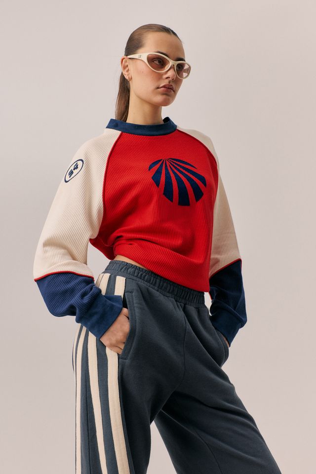 ARAMINTA JAMES Womens Races Waffle Sweatshirt in Poppy Red, WOMENS KNITS & SWEATERS, ARAMINTA JAMES, Elwood 101