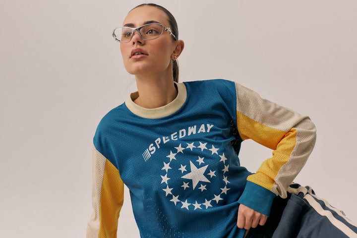 ARAMINTA JAMES Womens Speedway Long Sleeve Tee in Maritime Blue, WOMENS TEES & TANKS, ARAMINTA JAMES, Elwood 101