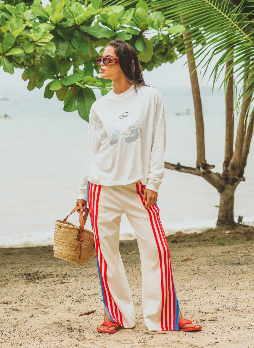 ARAMINTA JAMES Womens Stripe Sports Sheen Pant in Snow, WOMENS TRACK PANTS, ARAMINTA JAMES, Elwood 101