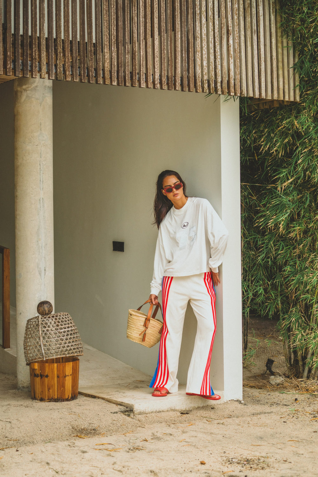 ARAMINTA JAMES Womens Stripe Sports Sheen Pant in Snow, WOMENS TRACK PANTS, ARAMINTA JAMES, Elwood 101